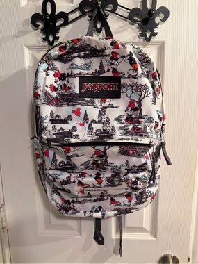 Jansport Minnie Mouse Toile-Print Backpack - White, Black & Pink